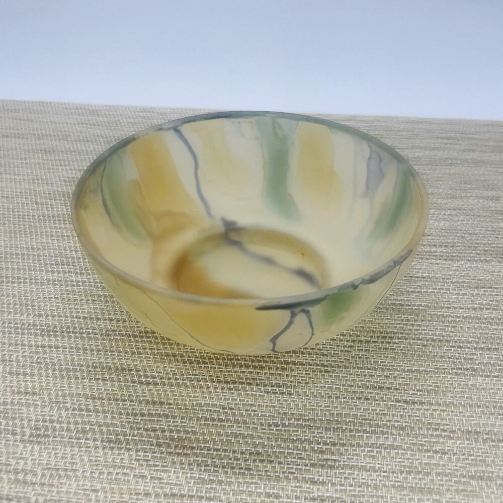 VTG Rueven Nouveau Art Glass Hand Painted Glass Bowl 4-3/4"